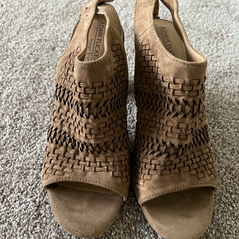 Adam Tucker Women's Brown Woven Peep Toe Sandal